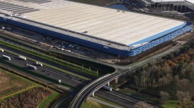 Moerdijk, Province of North Brabant, The Netherlands, November, 17, 2025: Largest contiguous warehouse in the Netherlands DSV Moerdijk and its mega-scale construction and logistics components.