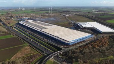 Moerdijk, Province of North Brabant, The Netherlands, November, 17, 2025: Largest contiguous warehouse in the Netherlands DSV Moerdijk and its mega-scale construction and logistics components.