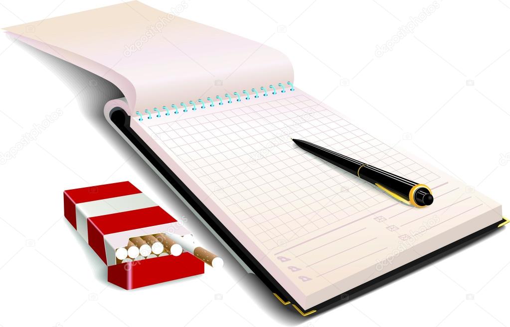 Notebook with pen and cigarettes - Illustration