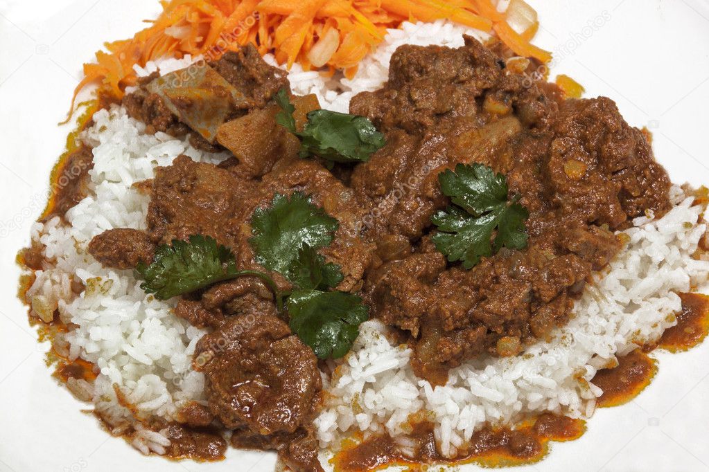 Jasmine Rice with Mutton Curry and Carrot Salad
