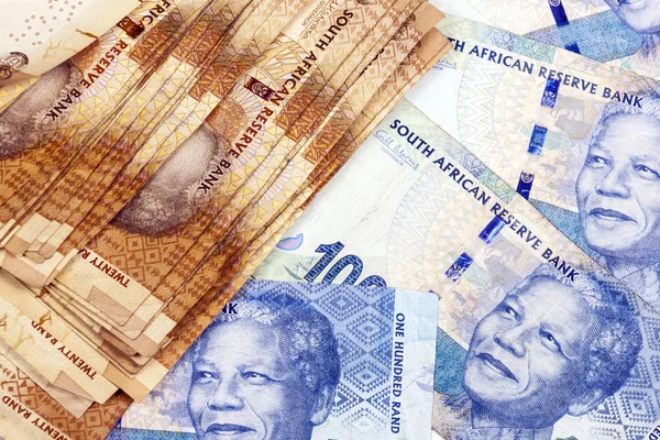 Colección de billetes sudafricanos de veinte y cincuenta rands — Foto de Stock