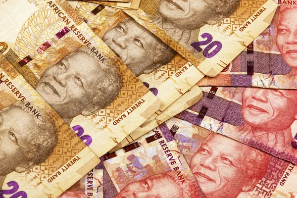 Twintig andffifty Rand bruin en rood Bank Notes — Stockfoto