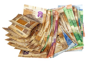 Güney Afrika Rand banka notlar buruşuk yığını