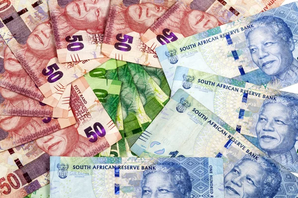 Arreglo circular de billetes planos del Rand sudafricano — Foto de Stock