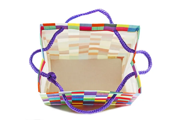 Over View of Empty Patterned Gift Bag on White — Stock Photo, Image