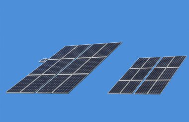 Açık mavi zemin üzerine izole güneş panelleri