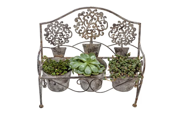 Vintage  Rusted Wrought  iron Bench Fitted with Plant Pots — Stock Photo, Image