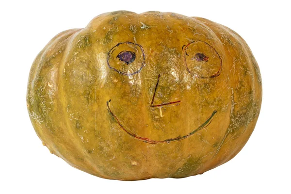 Fun Face Drawn on Mature Orange Pumpkin — Stock Photo, Image