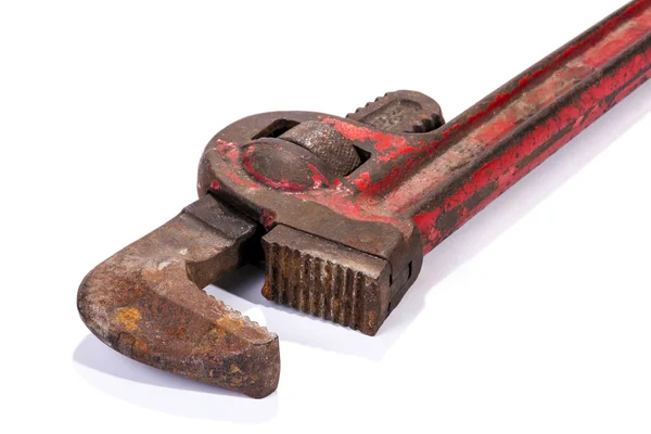 Čelist mechanismu a hojně využívaný červené francouzák klíč — Stock fotografie