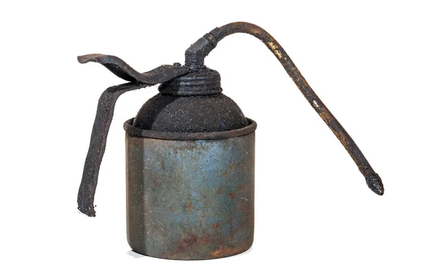 Studio Shot of Old Grimy Blue Oil Can 1 — Stock Photo, Image
