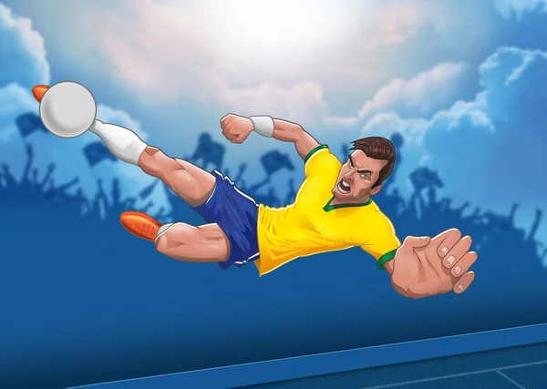 Zdecydowany piłkarz wykonuje poziome ponosi Scisso powietrza — Zdjęcie stockowe