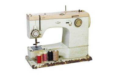Eski paslı dikiş makinesi ile renkli Cottons
