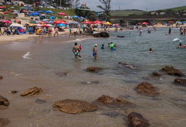 Holiday makers enjoying the sea and sun at  scottburgh, south africa