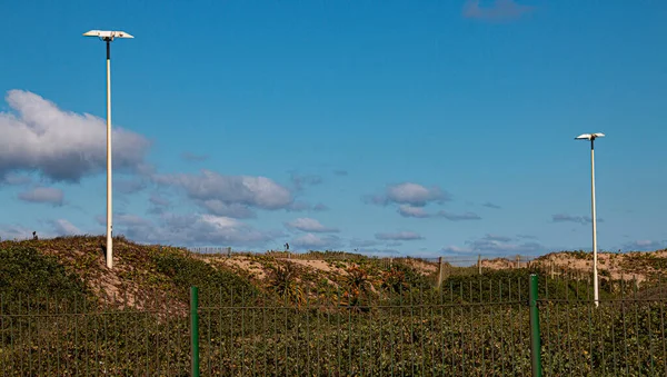 Lumières Pour Éclairer Les Dunes Sable Bord Mer Durban — Photo