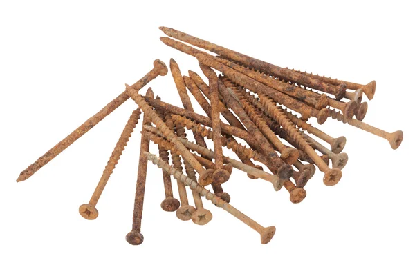 Isolated Collection of Long Rusty Screws with Flat Heads — Stock Photo, Image