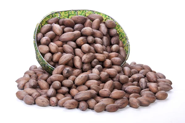 Unshelled Pecan Nuts Spilling from Zulu Beaded Basket — Stock Photo, Image