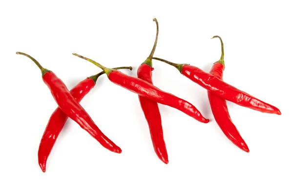 Seis chiles rojos brillantes frescos en forma de XXX — Foto de Stock