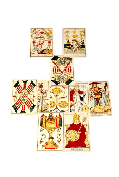 Tarot kaarten uiteengezet in de relatie-verspreiding — Stockfoto