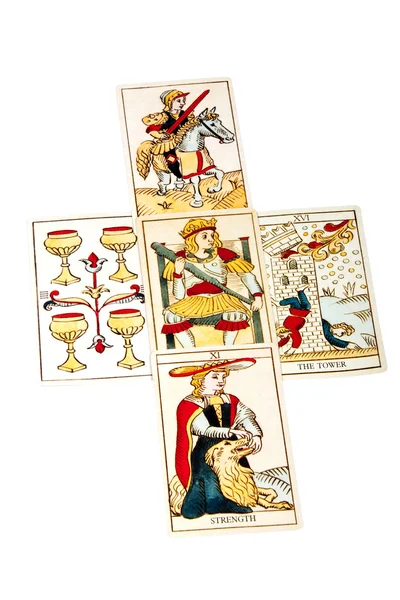 Cartas de tarô estabelecidas em cinco spread — Fotografia de Stock