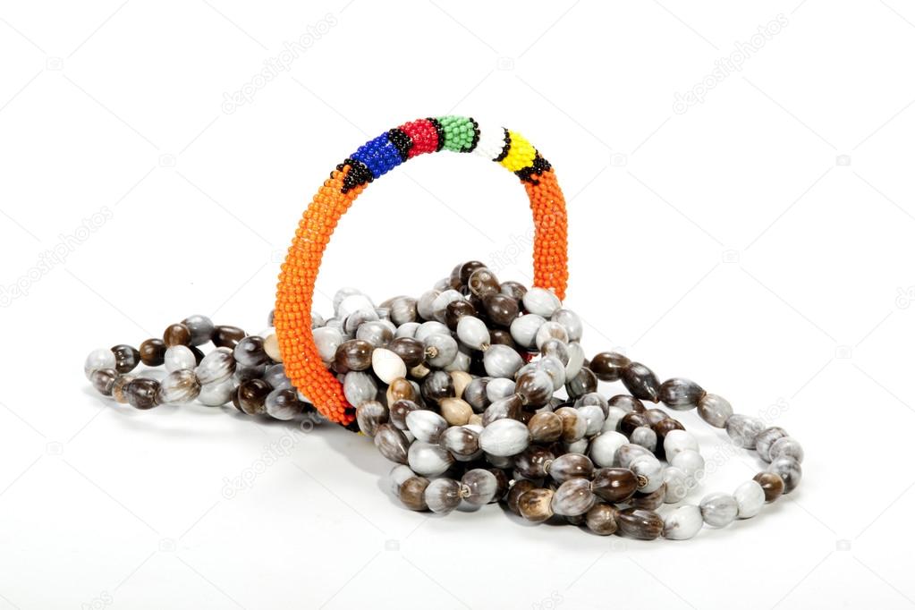 Coiled Zulu Beaded Necklace with Bright Orange Armband