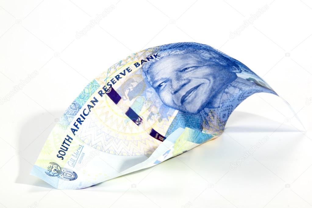 Blue South African Rand Bank Note on White