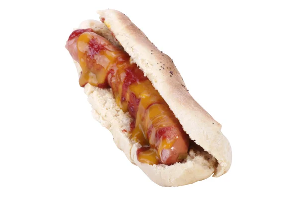 Кабан собака з російських ковбаса, гірчиця і томатним соусом — стокове фото