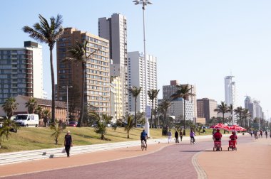 Pedestrians on Paved Promenade on Durban Beach Front
