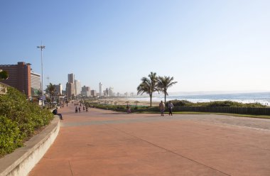People Walking Beach Front Promenade in Durban South Africa