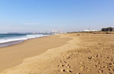 Empty Blue Lagoon Beach against Durban City Skyline