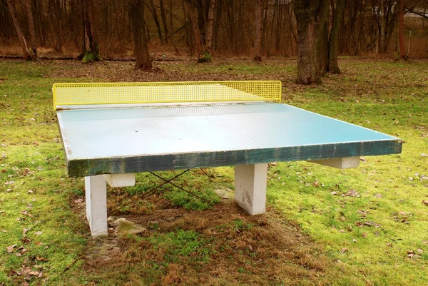 Venku zelený betonový pingpongový stůl v táboře — Stock fotografie
