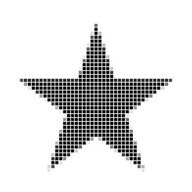 Beş sivri uçlu yıldız, pentagram. Basit geometrik desen gölgeli çerçeve ile siyah kareler. Nokta desenleri kümesi. Noktalı resim deseni için afiş, banner