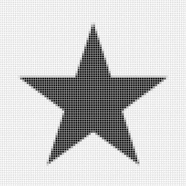 Beş sivri uçlu yıldız, pentagram. Basit geometrik desen gölgeli çerçeve ile siyah kareler. Nokta desenleri kümesi. Noktalı resim deseni için afiş, banner