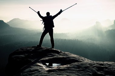 Uzun yürüyüşe çıkan kimse Immobilizer ve tıp kutup başının üstünde kırık bacakla kayalık Zirvesi elde. Derin puslu Vadisi körük 