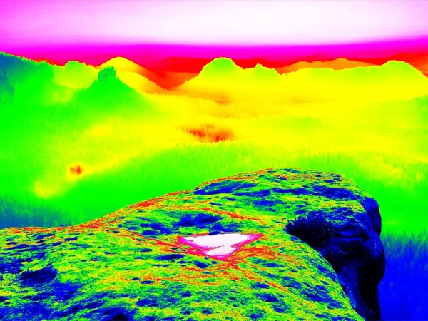 Colorful infrared photo scan of valley Amazing thermography colors — Stock Photo, Image