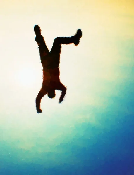 Efekt malování akvarelu. Létací muž. Mladý muž padá — Stock fotografie