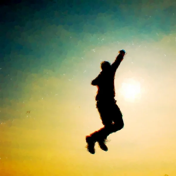 Efecto pintura acuarela. Hombre volador. Joven cayendo —  Fotos de Stock