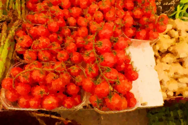 Aquarellmaleffekt. frische gesunde Bio-rote Tomate, Bauernmarkt — Stockfoto