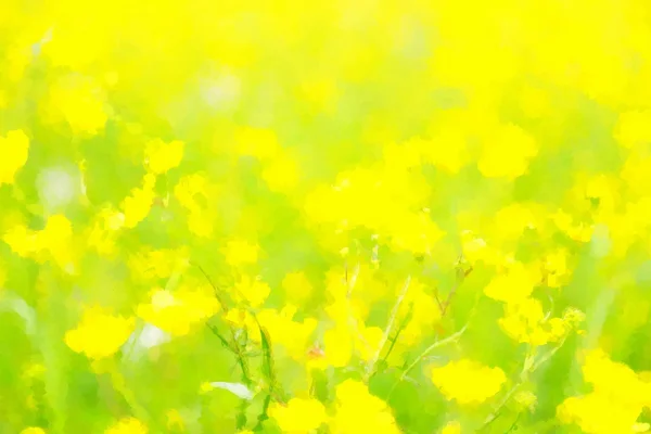 Efecto pintura acuarela. Flor amarilla borrosa y desenfocada y hierba —  Fotos de Stock