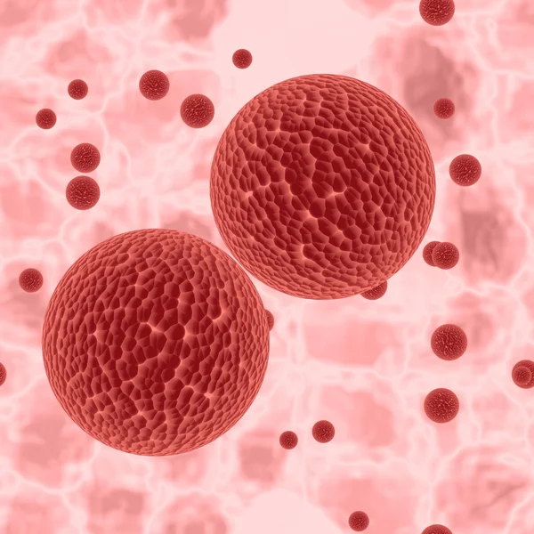 Große leuchtend rote gefährliche Bakterien oder Viruskugeln im leichten Blut — Stockfoto
