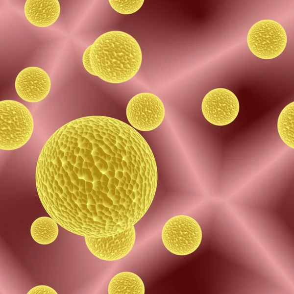 Bactéries jaunes dangereuses ou sphères virales dans le sang léger — Photo