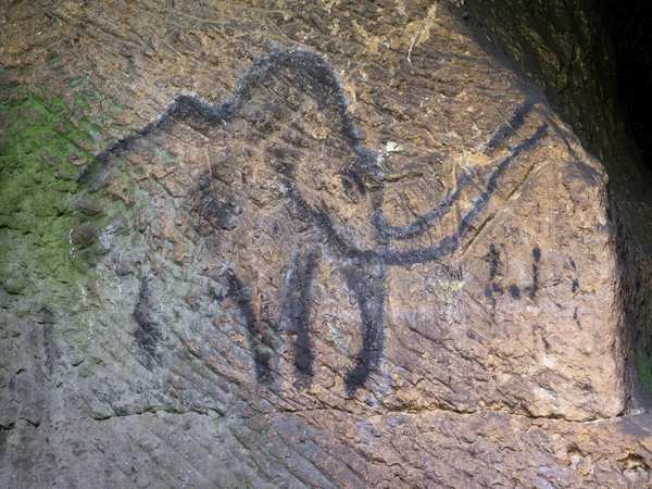 Gyerek művészet a barlang. Fekete szén-dioxid-mamut festék — Stock Fotó