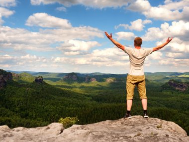 Happy man with open rised  arms  Gesture of triumph. clipart