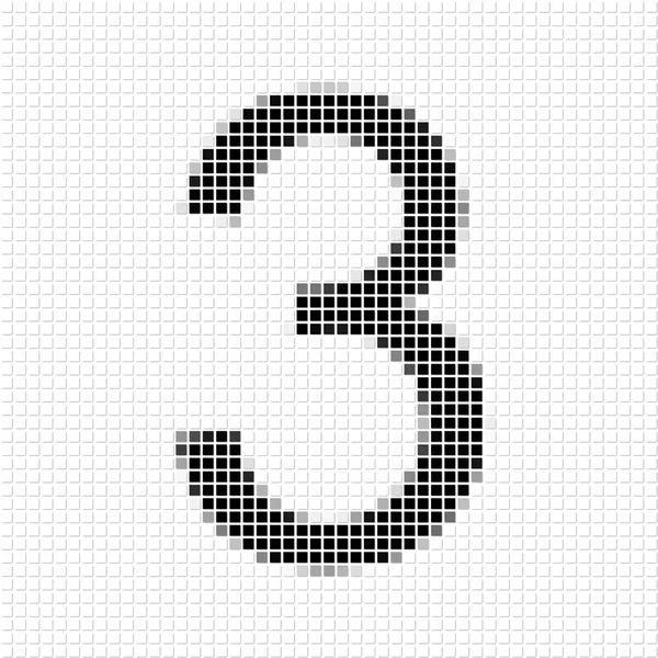 Tres. Patrón geométrico simple de cuadrados negros en el número tres —  Fotos de Stock