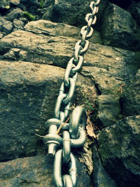 Çelik cıvata çapa gözlerinin içine sert bazalt taş. Çelik zincir End