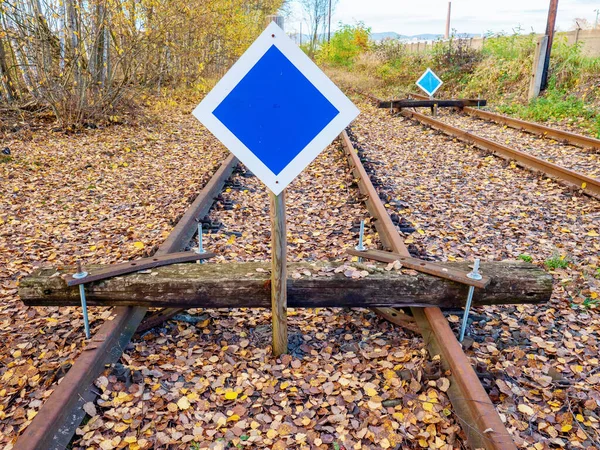 Fermeture Chemin Fer Abandonné Dans Zone Industrielle Fin Voie Avec — Photo