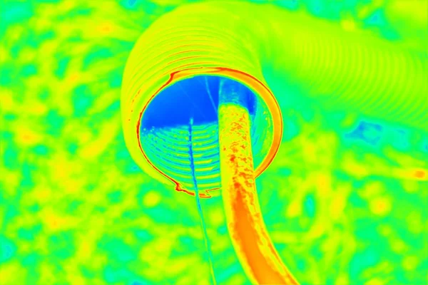 Bent Tube Secure Cable Ground Wet Ground Infrared Thermovision Image — Stock Photo, Image