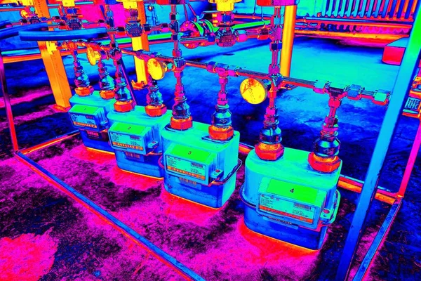 Şçi Gaz Akış Sayacındaki Metan Gazı Tüketimini Kontrol Ediyor Endüstriyel — Stok fotoğraf