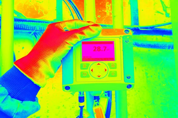 Vista Ultravioleta Electromagnética Panel Control Industrial Muestra Los Parámetros Actuales —  Fotos de Stock