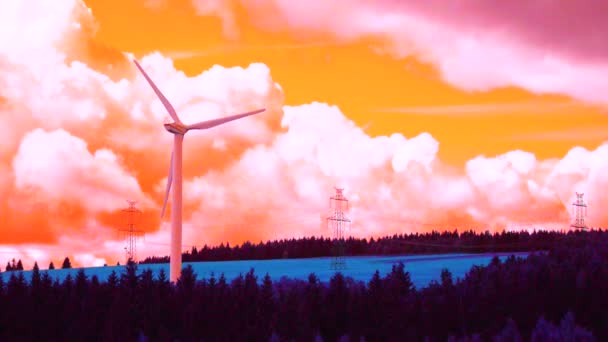 Industrieel Abstract Van Windturbine Propeller Draaiend Tegen Roze Lucht Groene — Stockvideo