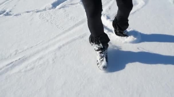 Łyżwiarz Jeździ Śnieżnym Zamarzniętym Stawie Podczas Gdy Śnieg Lata Wokół — Wideo stockowe